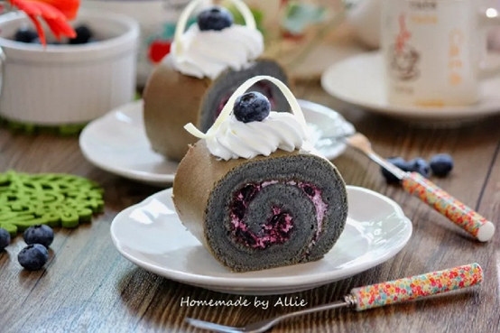 杭州萧山蛋糕培训竹炭蓝莓蛋糕卷